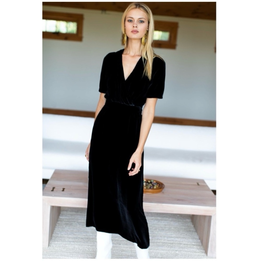 EMERSON FRY Ava Silk Velvet Midi Dress, Midnight, Medium